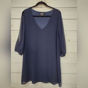 Lulus Navy Long Sleeve Dress with Arm Slits